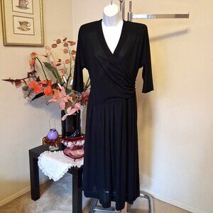 Vintage Ana Lissa Maxi V Neck ¾ Sleeve Black Dress VTG Elegant Pleated Dresses